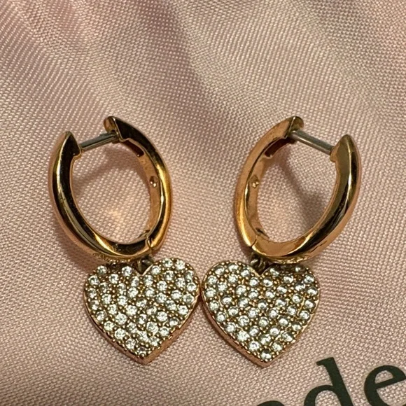 Kate Spade New York Rose Gold Crystal Heart Bangle with Matching Hoop Earrings - Picture 7 of 8